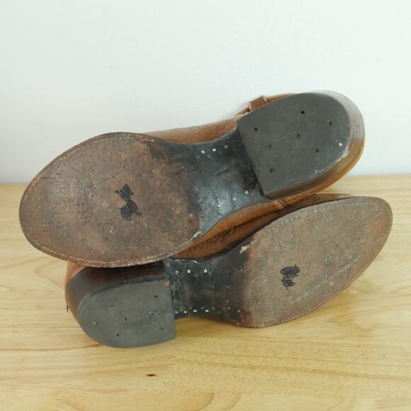 Nocona Men's 11 D Western Boots Vintage USA Brown Leather Embroidered Distressed - Picture 14 of 16